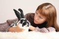 eine Frau und ein Kaninchen